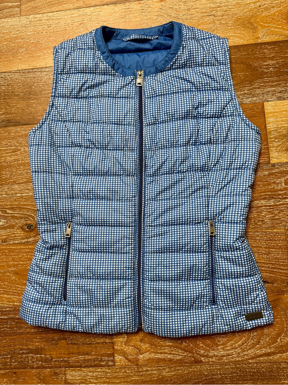 Napapijri Geographic Women’s Gingham Checked Puffer Vest / Blue & White / Size S